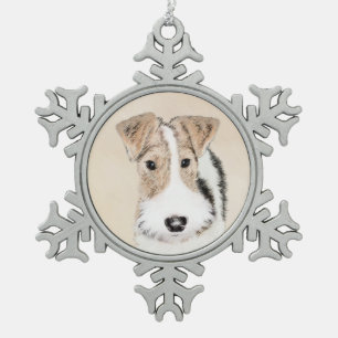 Wire-fox-terrier-schildering - Originele dog-kunst Tin Sneeuwvlok Ornament