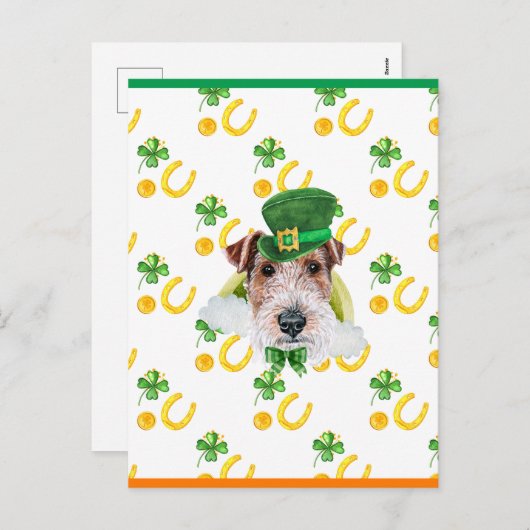 Wire Fox Terrier Shamrock St. Patricks Day Feestdagenkaart (Voorkant / Achterkant)