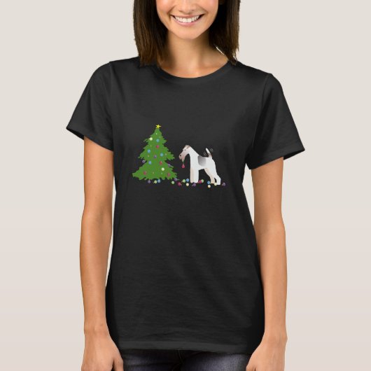 Wire Fox Terrier Silhouette kerstdesign T-shirt (Voorkant)