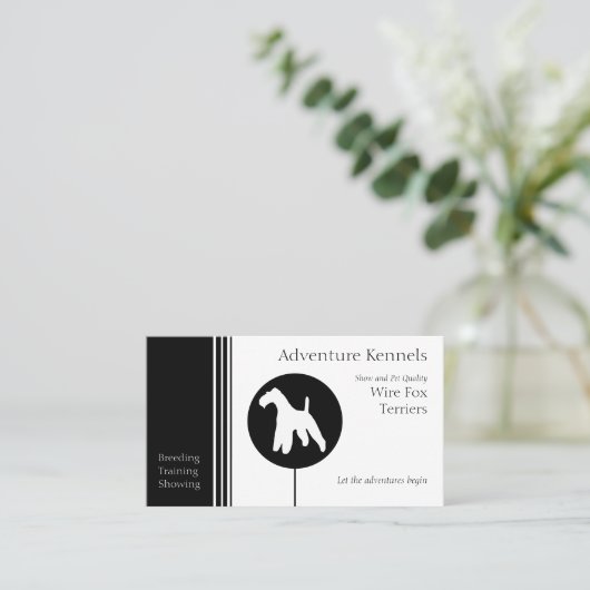 Wire Fox Terrier Silhouette Modern Black White Visitekaartje (Staand voorkant)