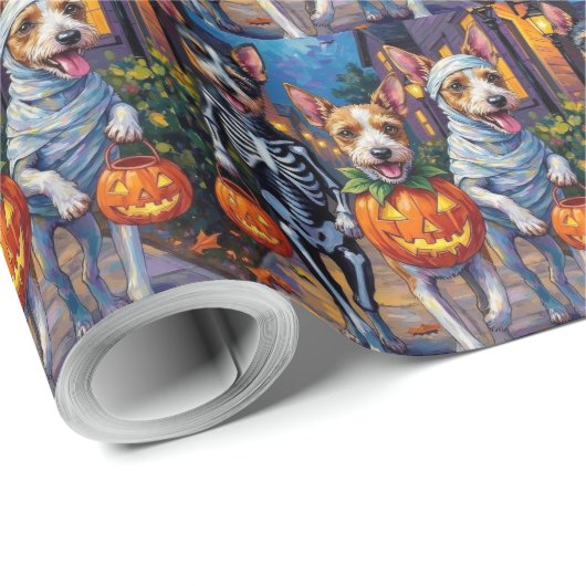 Wire Fox Terrier Trick-or-Treating Halloween  Cadeaupapier (Rol Hoek)
