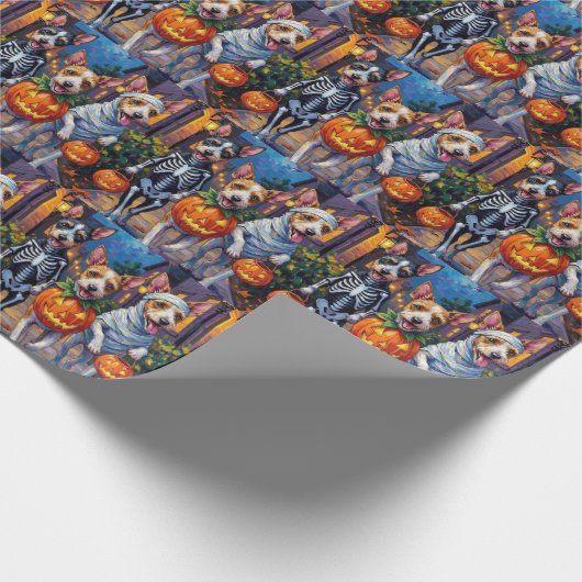 Wire Fox Terrier Trick-or-Treating Halloween  Cadeaupapier (Hoek)