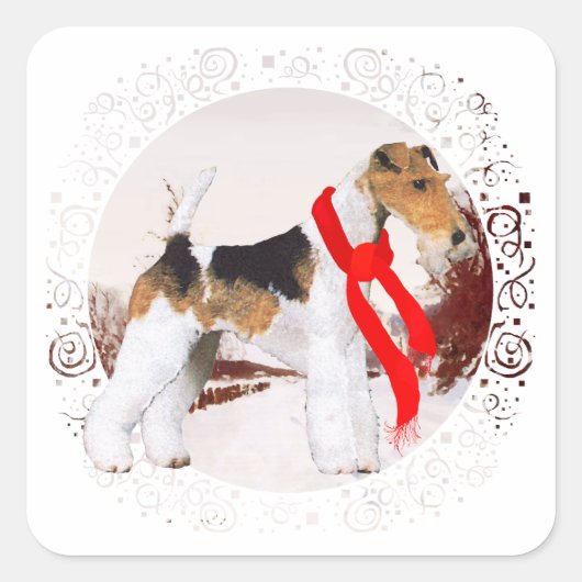 Wire Fox Terrier Winter Vierkante Sticker (Voorkant)