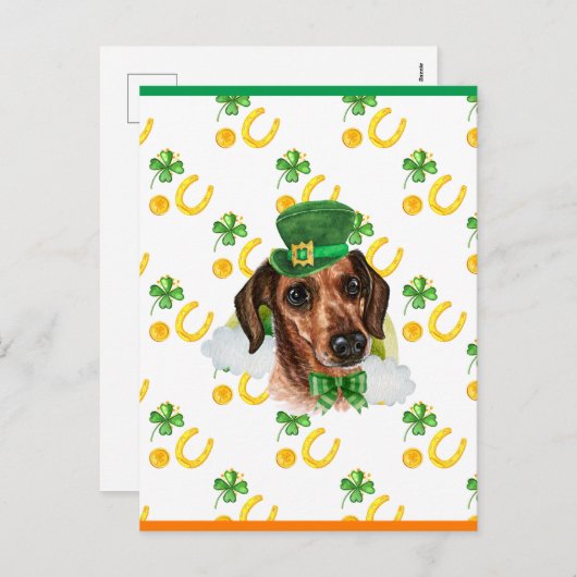 Wire Hair Dachshund Shamrock St. Patricks Day Feestdagenkaart (Voorkant / Achterkant)