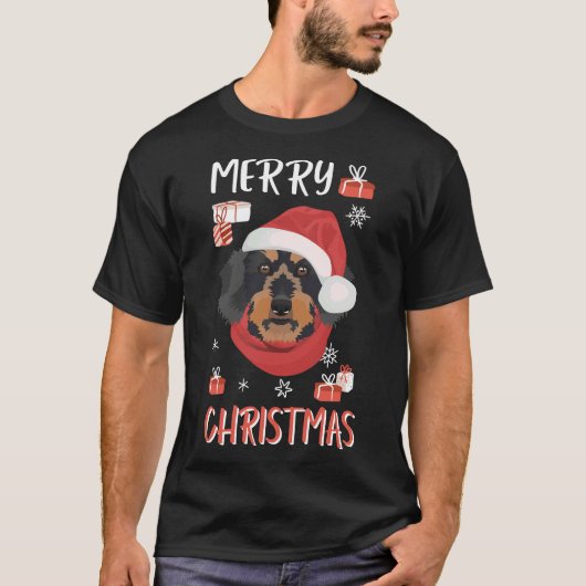 Wire Haire Dachshund Kerstmis T-shirt (Voorkant)