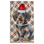 Wire Haired Dachshund Dog on Red Plaid Christmas Klein Cadeauzakje (Achterkant)