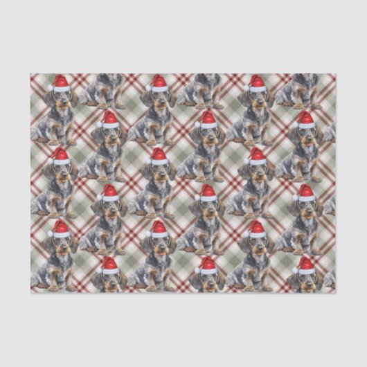 Wire Haired Dachshund Santa Dog Plaid Christmas Tissuepapier (Voorkant)