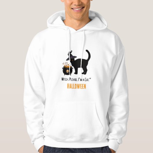 Wired Cat met een heks pet in Halloween bewerkbaar Hoodie (Voorkant)