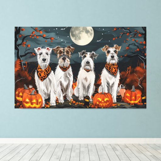 Wirefox Terrier Halloween Spooky Canvas Afdruk (Insitu (Houten vloer))