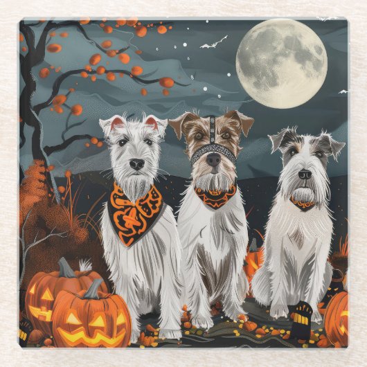 Wirefox Terrier Halloween Spooky Glazen Onderzetter (Voorkant)