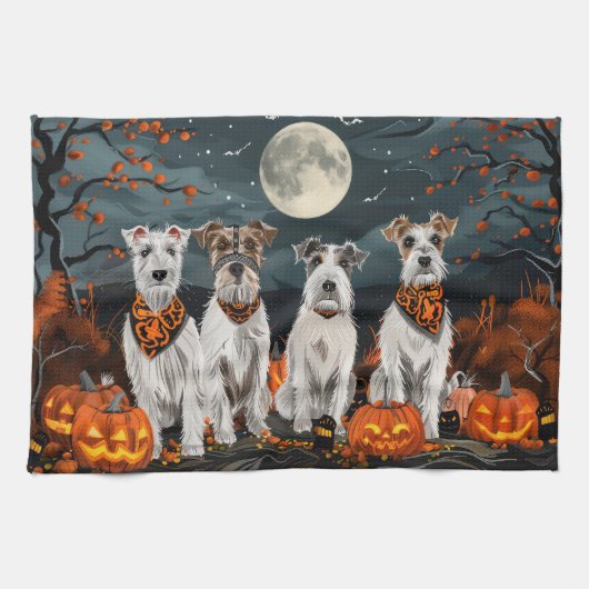 Wirefox Terrier Halloween Spooky Theedoek (Horizontaal)