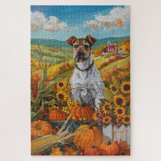 Wirefox Terrier Hond Herfst Oogst Thanksgiving Legpuzzel (Verticaal)