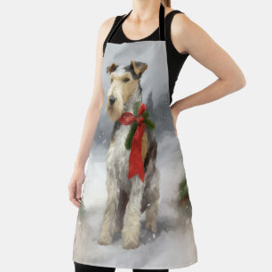 Wirefox Terrier-hond in de sneeuw met Kerstmis Schort