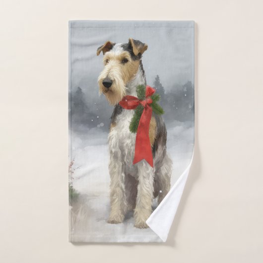 Wirefox Terrier Hond in Sneeuw Kerstmis Bad Handdoek (Handdoek)
