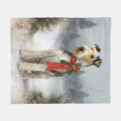 Wirefox Terrier Hond in Sneeuw Kerstmis Fleece Deken (Voorkant (Horizontaal))