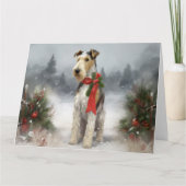 Wirefox Terrier Hond in Sneeuw Kerstmis Kaart (Voorkant)