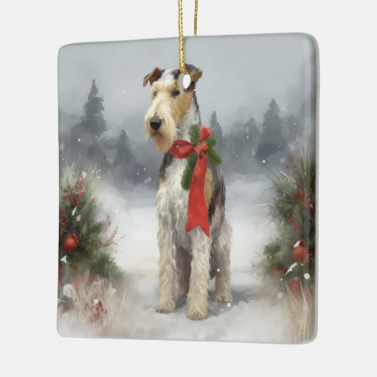 Wirefox Terrier Hond in Sneeuw Kerstmis Keramisch Ornament (Links)
