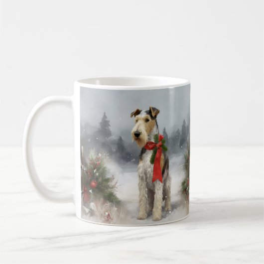 Wirefox Terrier Hond in Sneeuw Kerstmis Koffiemok (Links)
