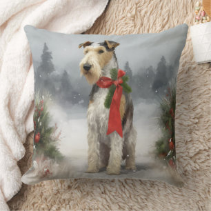 Wirefox Terrier Hond in Sneeuw Kerstmis Kussen
