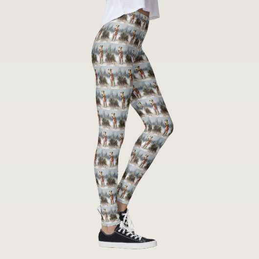 Wirefox Terrier Hond in Sneeuw Kerstmis Leggings (Rechts)