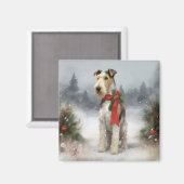 Wirefox Terrier Hond in Sneeuw Kerstmis Magneet (Voorkant / Achterkant)