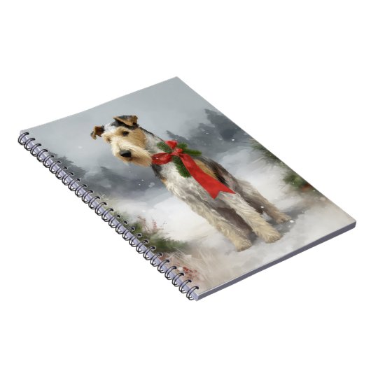 Wirefox Terrier Hond in Sneeuw Kerstmis Notitieboek (Rechterzijde)