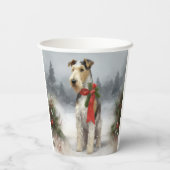 Wirefox Terrier Hond in Sneeuw Kerstmis Papieren Bekers (Achterkant)