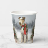 Wirefox Terrier Hond in Sneeuw Kerstmis Papieren Bekers (Voorkant)