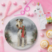 Wirefox Terrier Hond in Sneeuw Kerstmis Papieren Bordje (Feest)