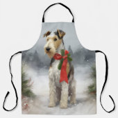 Wirefox Terrier Hond in Sneeuw Kerstmis Schort (Voorkant)
