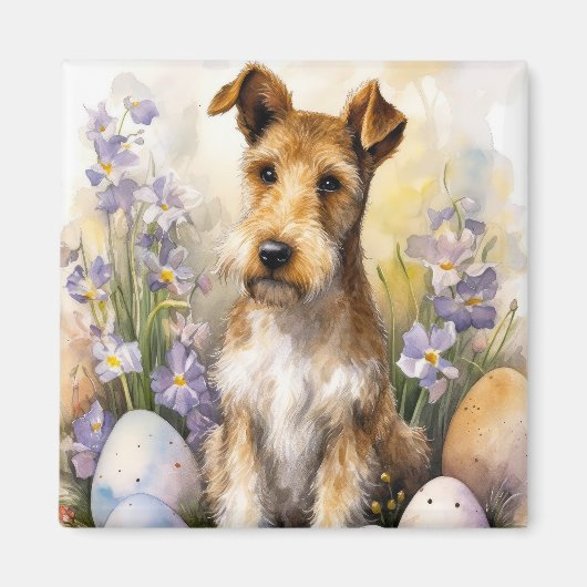 Wirefox Terrier-hond met Pasen-eieren Vakantie Magneet (Voorkant)