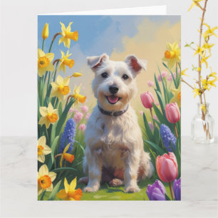 Wirefox Terrier Hond Voorjaarsbloemen Schilderij Kaart