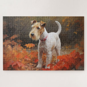 Wirefox Terrier in herfstbladeren val inspireert Legpuzzel