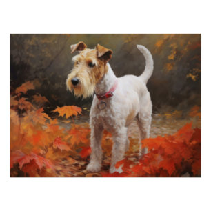 Wirefox Terrier in herfstbladeren val inspireert  Perfect Poster