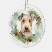 Wirefox Terrier Kerstkrans Feestelijke Pup Keramisch Ornament (Links)
