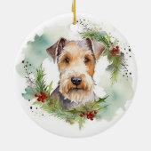 Wirefox Terrier Kerstkrans Feestelijke Pup Keramisch Ornament (Achterkant)
