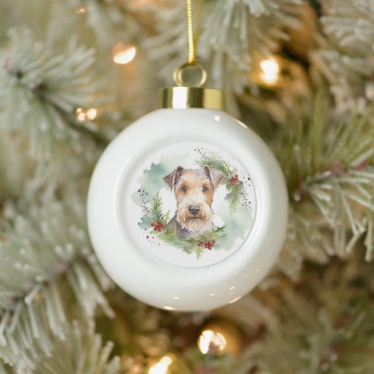 Wirefox Terrier Kerstkrans Feestelijke Pup Keramische Bal Ornament (Boom)