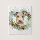 Wirefox Terrier Kerstkrans Feestelijke Pup Legpuzzel (Verticaal)