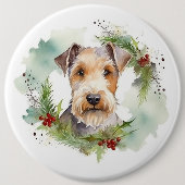Wirefox Terrier Kerstkrans Feestelijke Pup Ronde Button 6,0 Cm (Voorkant)