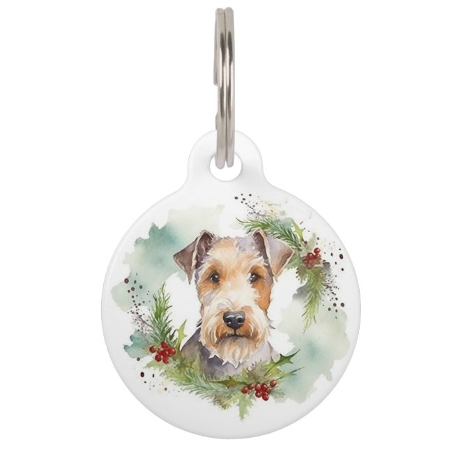 Wirefox Terrier Kerstkrans Festieve Pup Huisdierpenning (Voorkant)
