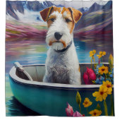 Wirefox Terrier op een peddel: Een Schilderachtig  Douchegordijn (Voorkant)