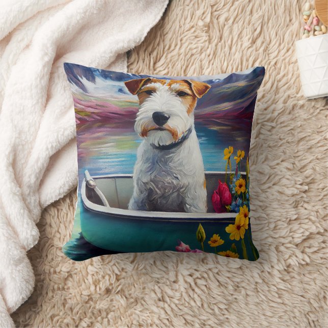 Wirefox Terrier op een peddel: Een Schilderachtig  Kussen (Deken)