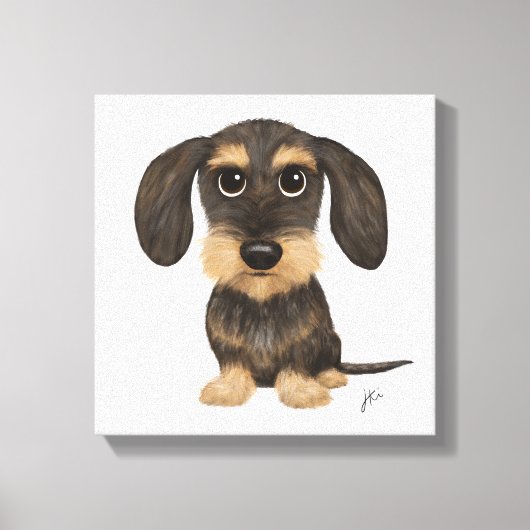 Wirehaered Dachshund | Cute Cartoon Dog Teckel Canvas Afdruk (Voorkant)