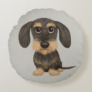 Wirehaered Dachshund Cute Cartoon Dog Teckel Rond Kussen