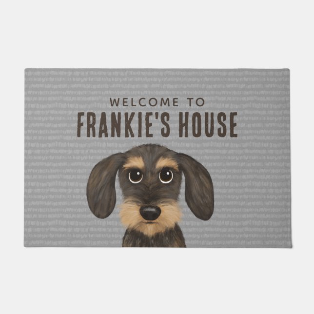 Wirehaered Dachshund Dog | Douane Cute Teckel Deurmat (Voorkant)