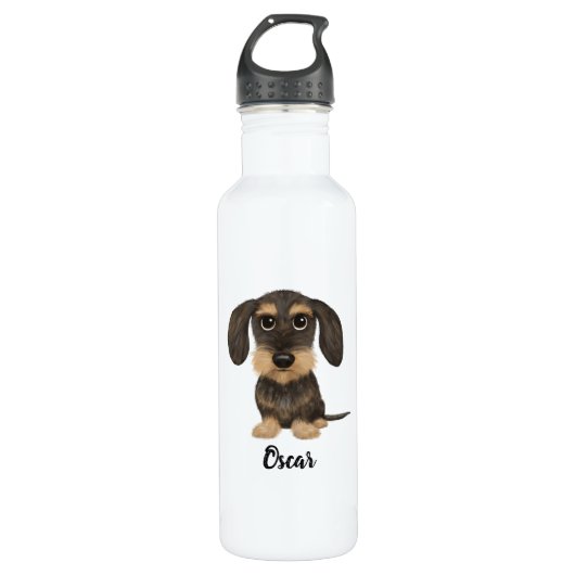 Wirehaered Dachshund | Teckel met aangepaste tekst Waterfles (Voorkant)
