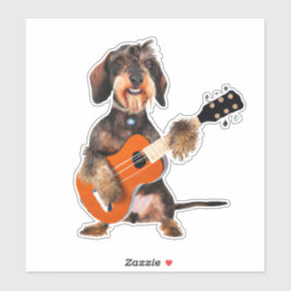 Wirehair Dachshund die Acoustic Guitar speelt Sticker