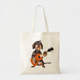 Wirehair Dachshund die Acoustic Guitar speelt Tote Bag
