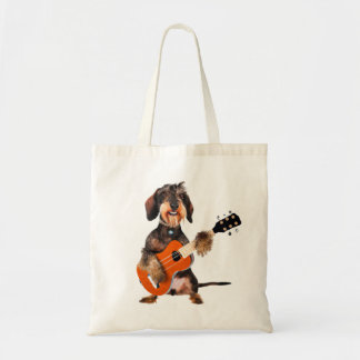 Wirehair Dachshund die Acoustic Guitar speelt Tote Bag