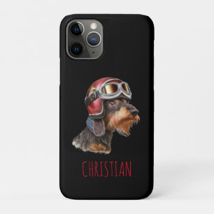 Wirehair Dachshund Dog met Biker Helmet iPhone 11 Pro Hoesje